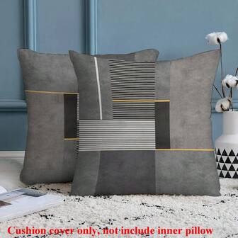 2pcs Modern Black Grey Geometric Throw Pillow Covers, 45x45cm,Polyester Peach Skin, Zip Closure - Perfect For Living Room & Bedroom Decor (Inserts Not Included)