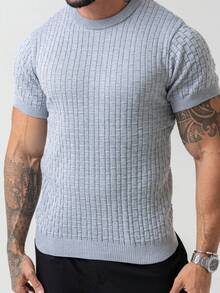 Men's Striped Knitted T-Shirt, Lightweight, Textured, High Quality, Spring, Summer, Autumn, Premium Quality - Silver - View 6