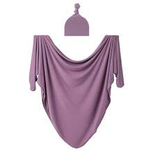 2 Stück/Set Neugeborenen Baby Empfangsdecke Wickeldecke Dehnbare Strick Wickelset mit passender Mütze für Neugeborenen Fotografie Wickeltücher