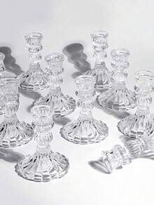 4个透明玻璃烛台，复古浮雕水晶玻璃烛台套装，水晶锥形烛台，适用于餐桌、婚礼、派对、教堂装饰、家居装饰 - 彩色 - 查看 3
