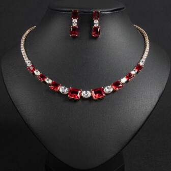 Juego de joyería de 3 piezas con collar, aretes y cadena de cuello ajustable con diseño exclusivo, con pequeños cristales de zirconia brillantes y azucarados, para vestidos o accesorios de citas