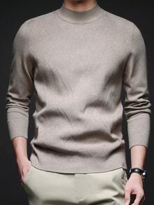 Men's Thin Knit Sweater, Stand Collar Casual Style, Business/Commute Inner/Outer Wear, Autumn/Winter, Long Sleeve Top - Camel - View 6