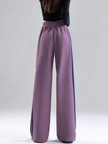 JUTU Herbst/Winter lila & marineblau Kontrastfarben Englisch Muster, weite Passform, hoher Bund, Lässig Hose für Frauen - 1A55 Lila mit Königsblau-1102 Schwarz - Übersicht 4