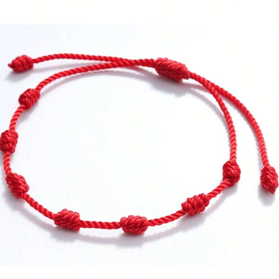 1pc Colorful 7-Knot Adjustable Anklet For Women - Red - View 1