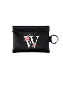1pc Women's Folding Short Wallet, Black PU Leather With A-Z Pink Peony Letter Decor, Cute Girl Coin Purse, Fashion Ladies Card Holder, Mini Tassel Wallet, Waterproof Portable, Large Capacity, Can Hold Credit Cards, Zipper ID, Cash, Etc. - Multicolor - View 17