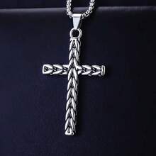 1pc Vintage Men's Stainless Steel Cross Necklace, Minimalist Style Neck Chain, Fashion Accessory For Daily Wear, Dating, Vacation, Party, Beach