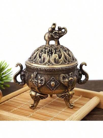 1pc Elephant Incense Burner; This Metal Incense Burner Is Decorated With Animal Patterns Including An Elephant, Sanxingdui (Ancient Chinese Cultural Relic Pattern), Gold Ingot, And A Cat, Suitable For Spa, Yoga, And Meditation.