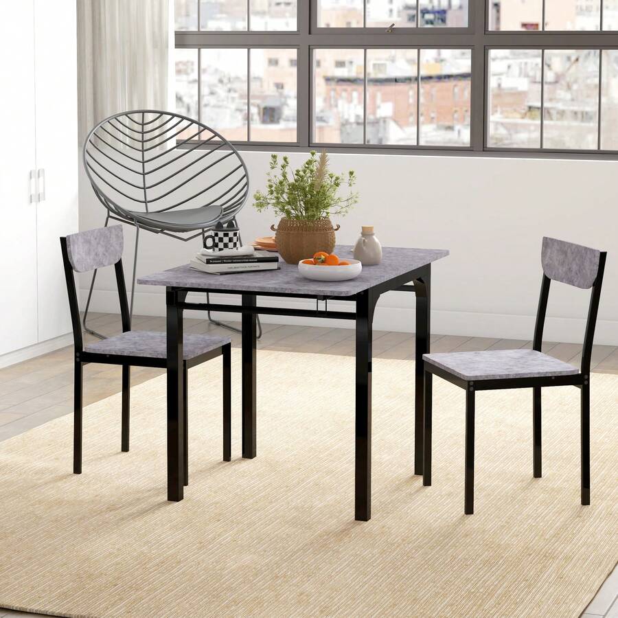 HOMCOM Dining Table Set For 2, 3-Piece Kitchen Table Set For 2, Folding Rectangular Dining Table With 2 Drop Leaves, 2 Chairs For Dining Room, Dinette, Breakfast Nook, Light Grey - Light Grey - View 1