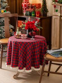 Cirelle 1pc Round Christmas Tablecloth, Classic Red & Green Plaid, Suitable For Christmas, Weddings, Parties And Other Dining Table Decor