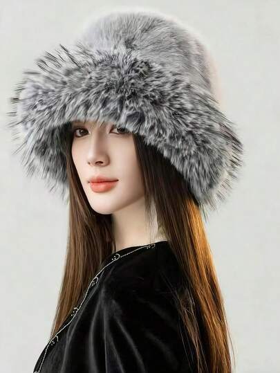 1 Stück modischer mongolischer Hut für Frauen, warm & dick, großer Umfang, lässiger Fischerhut mit elegantem Stil, geeignet für Herbst/Winter