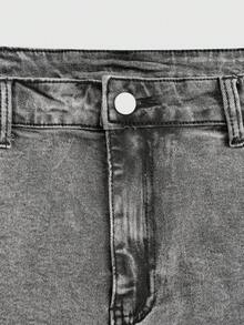 Y2K街头风修身牛仔裤，高腰修身剪裁，斜插口袋设计，舒适高品质，适合办公室穿着，秋季女装 - 黑炒花 - 查看 4