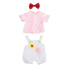 MSYO 1 Set de 55cm Ropa de Muñeca, Conjunto de Moda para Muñeca, 4 Estilos Disponibles, Moño de Muñeca + Pantalones Babero de Muñeca + Manga Corta de Muñeca, Set de 3 piezas, Adecuado como Regalo de Cumpleaños o Regalo Festivo para Niñas Pequeñas - Multicolor - Ver 11