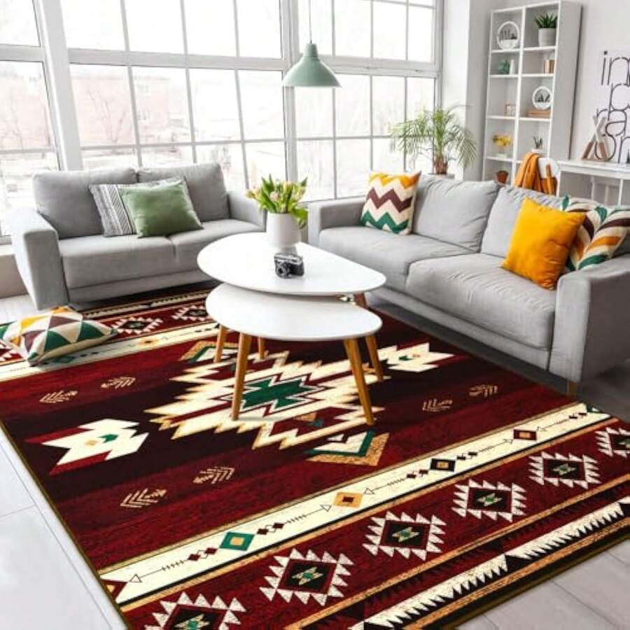 1pc Retro Boho Geometric Pattern Area Rugs For Living Room, Floor Carpet For Bedroom, Carpets Home Decor Rugs, Homestay Hotel, Non-Slip Machine Washable Carpet, Home Decor Room Decor - Stil 4 - Visa 1