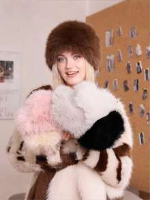 Chapéu de cano alto plano para outono e inverno para aquecimento, chapéu de pelúcia de imitação de pele para proteção de rosto e orelhas pequenas, chapéu de pelúcia do nordeste para outono