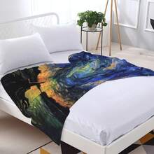 280gsm Fall BlanketVan Gogh Starry Night Black Flannel Throw Blanket - 280GSM Cozy Polyester, All-Season Soft Digital Print Bed, Couch, Travel & Office - Contemporary Art Design With Swirling Stars &, Blanket Bed, Artistic Home Decor, Highquality, Home Decor Lovers