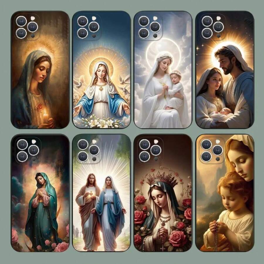 Funda de Teléfono de la Virgen María y Jesús compatible con 15,14,13,12,11,Plus,Pro Max,XS,X,XR,SE,Mini,8,7, funda de silicona suave negra, funda compatible con 17, funda de 17 Pro, funda de 17 Pro Max - z1 - Ver 1