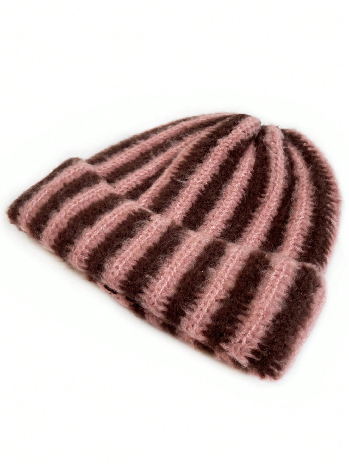 Striped knit beanie hat