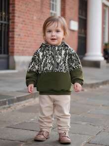 Sudadera con capucha de camuflaje para niño, sudadera de manga larga con media cremallera, jersey informal para niño pequeño - Verde - Ver 3