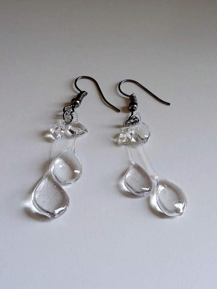 1 Pair Fashionable Asymmetric Geometric Faux Pearl Dangle Earrings, Suitable For Women Any Occasion - Clear - View 1