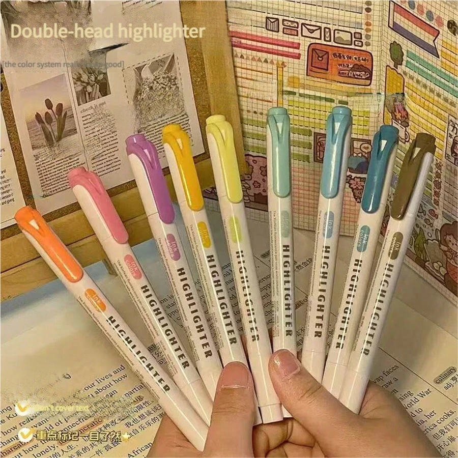 5/15pcs Double-Headed Fluorescent Highlighter Pens, Assorted Colors ...