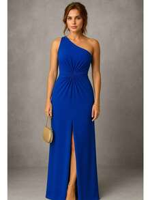 Bridesmaid Dress Guests Promotion Knot Olive Green Fuchsia Black Lilac Terracotta Emerald Royal Red Marsala Navy Without Shine - 寶藍色 - 查看 2