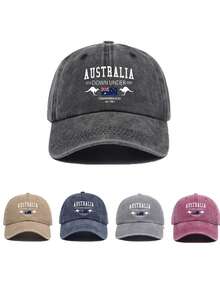 1 Stück modische Baseballkappe mit Australien Flagge & Muster - atmungsaktiv, verstellbar, Vatertagskappe & Baseballkappe - lässiger Hut geeignet für Outdoor-Sport, Reisen und Laufen (verschiedene Farben erhältlich), Sommer, Strand, Urlaub - Gewaschene Kappe - Übersicht 2