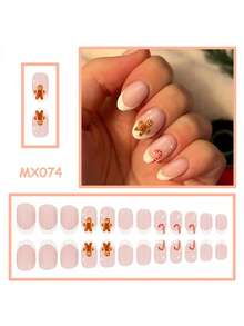 24 piezas de uñas postizas con forma ovalada, diseños sencillos de hombrecillos de jengibre franceses de Navidad y otoño-invierno con estrellas brillantes, lunares, etc., set de calcomanías para uñas, uñas acrílicas postizas, adecuadas para citas, fiestas, trabajo diario, fiestas de Año Nuevo y otras ocasiones, realzando su encanto