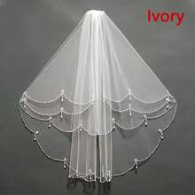 1 Piece Elegant Beaded Bridal Veil - Exquisite Tulle With Delicate Beaded Flowers, Romantic Wedding Accessory, Suitable For Brides, Proms, And Special Occasions, Enhances Evening Attire, Exquisite Craftsmanship - Ngà voi - Xem 7