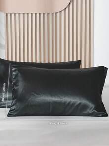 Bộ 2 vỏ gối bằng vải satin polyester, vỏ gối màu trơn phù hợp với tóc và da, khóa kéo dạng phong bì, không có ruột gối, phù hợp cho phòng ngủ/phòng khách/ký túc xá (trai/gái)/du lịch - màu đen - Xem 13