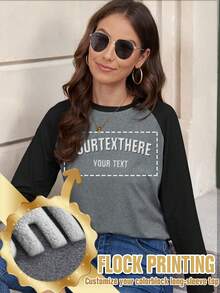 Custom Color-Block Long Sleeve Flocked Print Women's Fall Top.Fall Clothes For Women,Winter Clothes For Women,Halloween Clothes Women, Add Your Own Text, Funny Slogans To Personalize This Casual Pullover. Perfect For Going Out, Shopping, Holidays, Parties Or Travel.