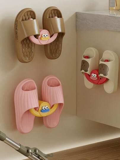 1pc Bathroom Slipper Rack Without Drilling, Toilet Shoe Storage Organizer, Random Color/Style