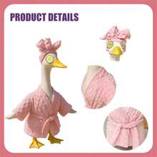 Lady Porch Goose Outfit Cute Bathrobe With Cucumber Eye Covers Hat For Lawn Goose Statue, Patio Decoration - Pink - View 7