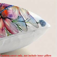 Set de 4 fundas de cojín con diseño de libélula en acuarela - Terciopelo suave color melocotón, 17.7x17.7 pulgadas, con cierre de cremallera, lavable a máquina - Perfecto para decoración de sala de estar y dormitorio, sin cojín interior - Multicolor - Ver 4