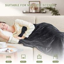 JustLet Extra Large Electric Heated Blanket Throw - Dual-Sided Heating Pad Bedspread With Remote-Like Control, 9 Heat Settings & Auto Shut-Off, Overheat Protection, Machine Washable - Soft Flannel Bedspread For Couch, Office, Home - Available In 50x60, 62x84, 72x84, 84x90 Inches - Ideal For Couples & Large Beds - Luxury Electric Heating Pad, Bed Heater, Heated Blanket - 深灰色 - 查看 4