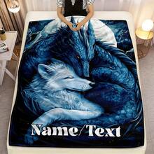 Customizable Name Dragon & Wolf Design Flannel Blanket - Lightweight, Soft, Warm, Tear-Resistant, All-Season Throw For Sofa, Bed, Travel, Camping, Office, And Living Room Decor, Living Room Accessory| Fantasy Theme| Digital Printed Blanket, Flannel Blanket - 彩色 - 查看 3