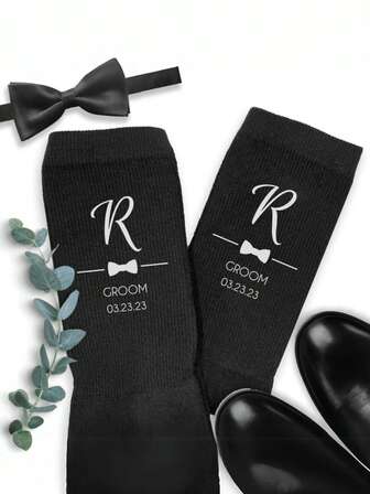 1 par personliga marskalksockor, personlig bröllopsfestgåva, formella monogramsockor för marskalkar, best man, skolmaterial