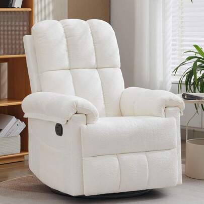 Recliner Chair, Swivel Rocker Recliner Chair Adults, Small Recliners Small Spaces, Upholstered Manual Recliner With Side Pockets, Nursery Rocking Chair Living Room, Chenille, Beige