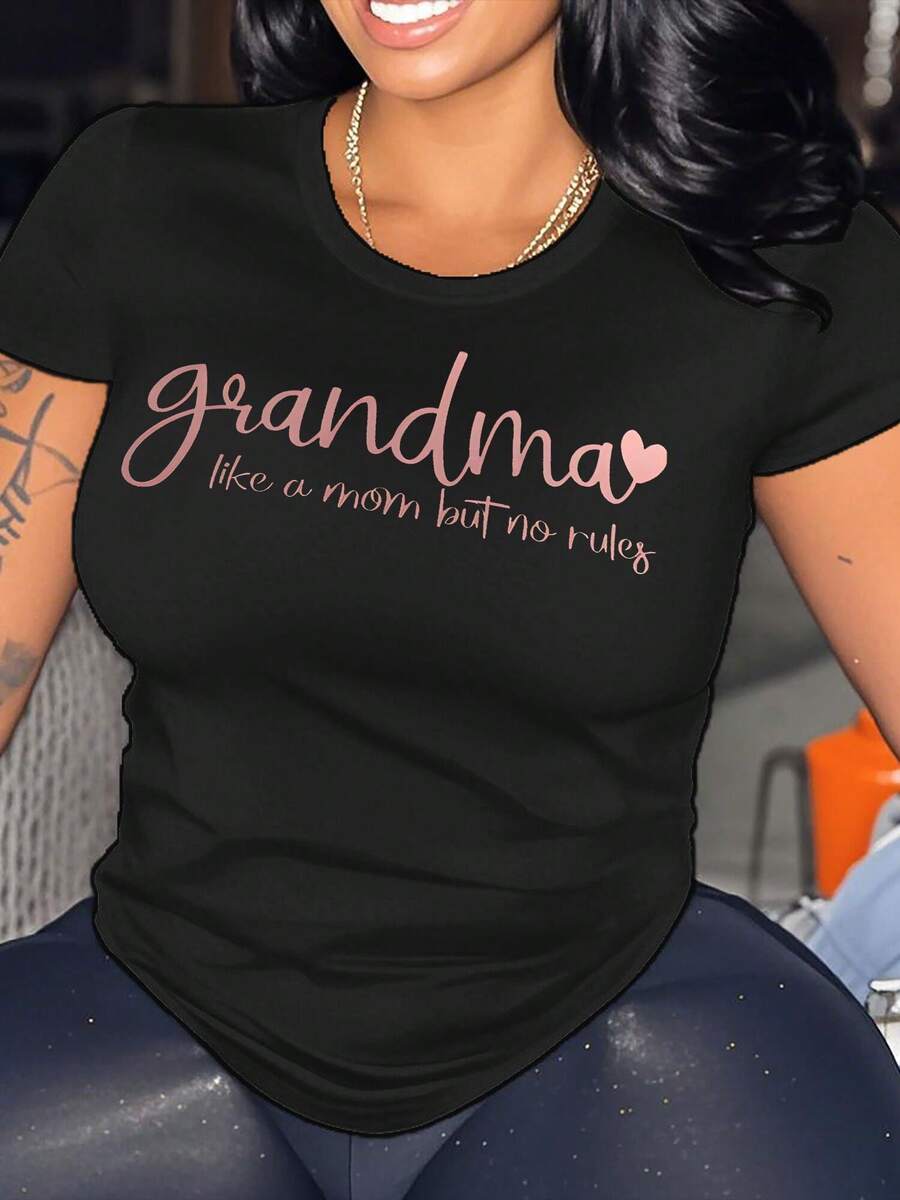 Plus Size Women's Grandma Like A Mom But No Rules  Stretch Polyester And Spandex Blend Casual T-Shirt. - màu đen - Xem 1