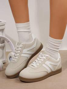 Sneakers For Women Modern Casual Sporty Tennis Shoes Colorblock Patchwork Upper German Training Chunky Runner For Outdoor Walking Office Travel Spring Fall - 米色 - 查看 4
