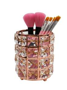 1pc Makeup Brush Holder Organizer Golden Crystal Bling Personalized Gold Comb Brushes Pen Pencil Storage Box Container (Handmade Product With Minor Imperfections That Do Not Affect Usage) ,Jewellery Box,Pouch,Makeup Brush Holder,Brush Holder,Perfume Organiser,Pouch Bag