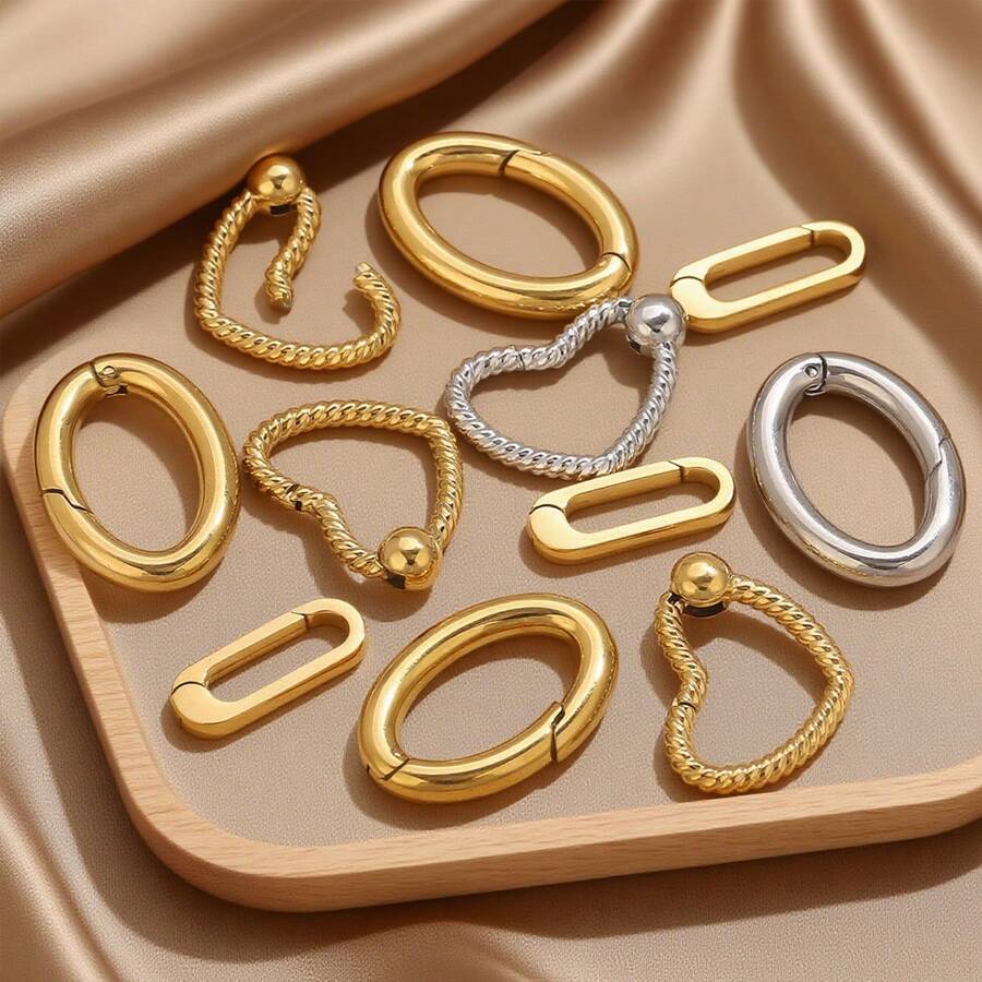 1pc Stainless Steel 18K Gold-Plated Fashion Heart-Shaped Oval Rectangular Buckle Ring Spring Buckle Pendant DIY Jewelry Accessory Making Stainless Steel Pendant