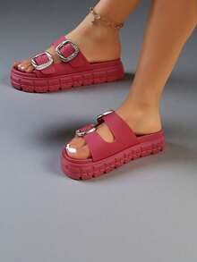 FZY 2025 Autumn New Women's Sandals, Casual And Fashionable Adjustable Strap Women's Flat Sandals, High-End Women's Outdoor Work Casual And Lightweight Sports Sandals, EVA One-Piece Thick-Soled Non-Slip Women's Slippers, A Must-Have For Girls At Home, A Must-Have Fashionable Slippers For Female College Students During The Back-To-School Season(Essential Halloween Outfits),Half-Heeled Beach Sandals, With Various Styles And Fashionable Designs, Suitable For Pairing With Home Colors Shoes, And The Must-Have Red Shoes For Halloween,EdgyElongate Shoe - Đỏ - Xem 4
