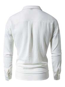 Men's Old Money Solid Drop Shoulder Casual Linen Shirt - White - View 3
