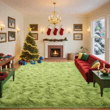 Large Shaggy Area Rug For Living Room & Bedroom – Stain-Resistant Fluffy Carpet With 1.4 In High Pile, Plush Aesthetic Throw Rug, Non-SIip Rubber Backing With 4 Anti-SIip Pads, Durable Edge Stitching – Cozy Minimalist Decor – Great Gift For New Year ! - 草綠色 - 查看 1