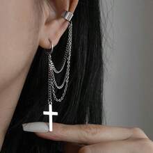 1pc Vintage Gothic Style Long & Short Rivet Tassel Earrings, Suitable For Women's Daily Wear