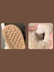 1 双女式 EVA 厚底毛绒蕾丝双球内衬防滑平底休闲保暖雪地靴，适合秋冬季 - 米色 - 查看 10