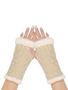 1 Pair Thickened Rhombus Short Fingerless Plush Arm Warmers