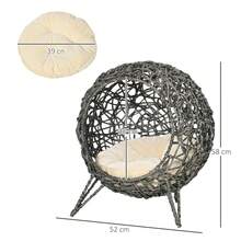 PawHut Rattan Elevated Cat House Kitten Bed Pet Furniture W/ Cushion Grey - Grey - View 5