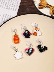 1/6pcs Cartoon Halloween Themed Anti-Dust Plugs, Creative Cute Fashion Personalized, Resin Accessories, Phone Tablet Earphone Kindle Charging Port Interface Silicone Transparent Anti-Dust Plug Decoration Pendant Ornament, Gifts For Friends Couples Best Friends, Waterproof Anti-Moisture Anti-Dirt Compatible With IPhone Lightning/Type-C Ports, Protect Charging Port Firmly