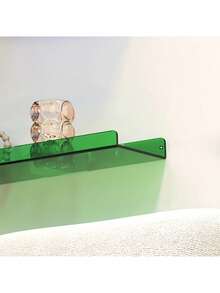 1pc Green Acrylic Floating Shelf, Decorative Storage Rack For Bathroom, Bookshelf, Living Room, Bedroom, Kitchen To Display Books, Figurines, Photos, Cosmetics - Colorful Acrylic Wall Mounted Organizer Rack - 綠色 - 查看 3